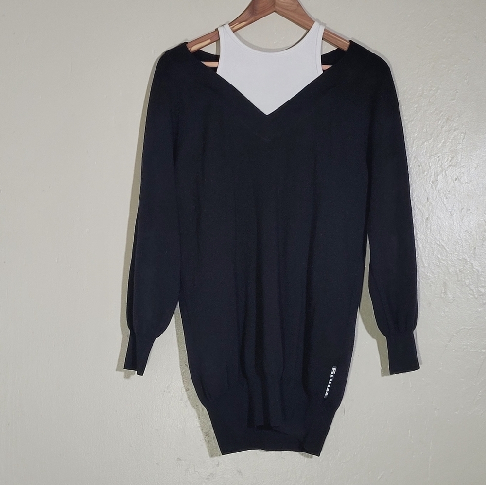 Alexander Wang Black V-Neck Sweater with White Tank